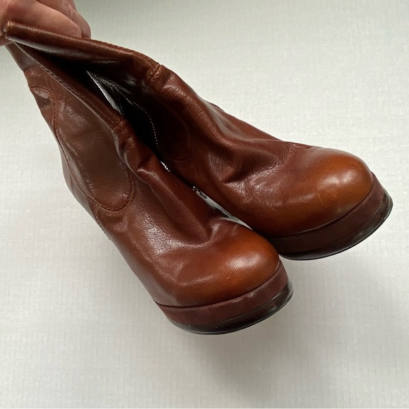 Nine West Addlana leather boots platform spike heel ankle zip round toe brown - Picture 7 of 13